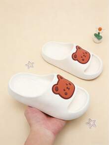 Chinelos Infantis Fofos e Adoráveis com Design 3D de Urso, Chinelos Minimalistas Refrescantes, Macios, Elásticos e Leves para Uso Diário Interno/Externo de Meninos/Meninas - Branco - Visão 4