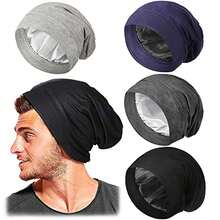 4 Pcs Silk Satin Lined Bonnet For Sleeping Adjustable Slouchy Beanie Hat For Women Men Night Hair Wrap - 深色系多色 - 查看 1