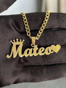 1pc New Custom Name Set Stainless Steel Love Crown Name Pendant Engraved Name,18k Gold Electroplated Stainless Steel, Teen/Boy/Girl Bracelet Necklace Set, Soccer - Multicolor - View 18
