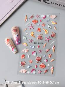 2pcs/Set Summer Beach Style Nail Stickers, 5D Embossed Wave Ocean Theme Shell Starfish Conch Turtle Coral Seahorse Pattern, Suitable For Wedding Party Holiday DIY Manicure Decoration - Multicolor - View 8