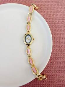 1pc Women's Vintage Style Golden Fashion Watch, Suitable For Daily Wear - Pink - View 3