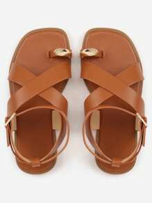 Women's Strappy Flat Sandals - Summer Casual Beach Travel - Camel - View 6