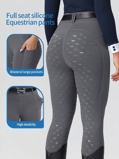ROYALS MATTINI Pantalones de montar para mujer, pantalones de montar, pantalones de montar con agarre de silicona de asiento completo, mallas de montar transpirables con bolsillos, aptas para deportes de equitación