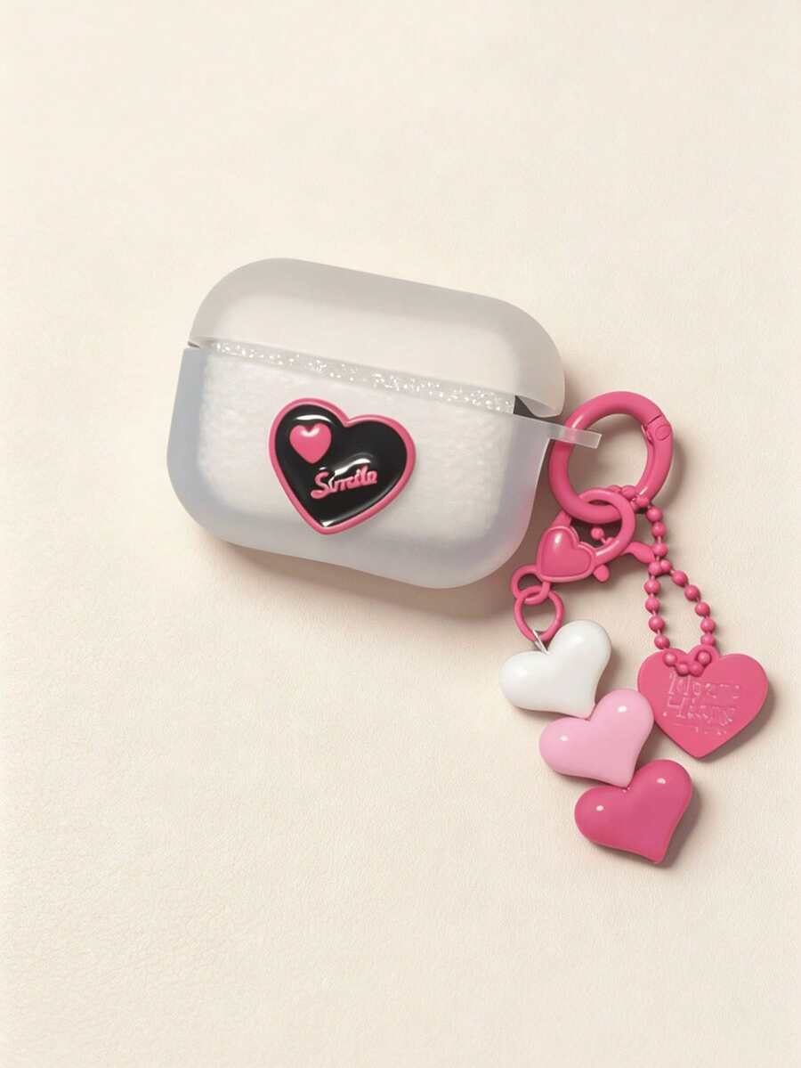 Estuche para auriculares con corazón rosa "Sonríe" y llavero con corazón degradado compatible con la serie - Multicolor - Ver 1