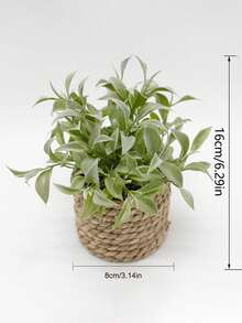 1pc Artificial Woven Planter With 6 Different Plants Such As Eucalyptus, Snake Plant, Rosemary, Handmade With Seagrass Rope, Green PE Material, Polyester Fiber, Suitable For Wedding, Holiday Decor, Office, Kitchen, Home Decor - Green-i - View 5