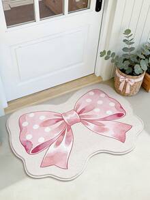 DAJIANG 1pc Cute Pink Bow Pattern Wool Rug Doormat, Suitable For Bathroom, Kitchen, Outdoor, Indoor, Bedroom, Living Room, Machine Washable, Easy To Clean, Non-Slip Bottom, Applicable For Bedroom Decor, Bathroom Decor, Holiday Decor, Room Decor, Outdoor Decor - Multicolor - View 7