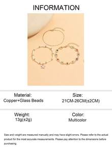 3pcs/Set Summer Beach Vacation Shell Beaded Starfish Pendant Anklet, Copper Chain Fashionable Rhinestone Handmade Anklet Jewelry For Women, Suitable For Daily Wear, Vacation, Travel And Shopping. The Rhinestone Chain Can Be Cut To Desired Length, The Number And Color Arrangement Of Beads Is Random. - Multicolor - View 5