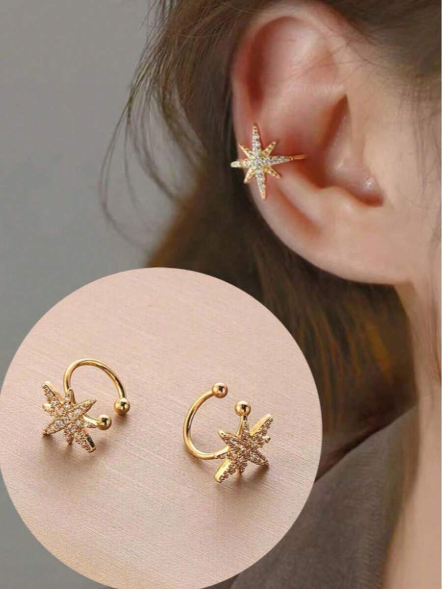1 Đôi bông tai thời trang, kiểu kẹp tai không cần xỏ lỗ, phụ kiện thanh lịch phù hợp cho nữ giới, thích hợp để đeo hàng ngày và làm quà tặng dịp lễ. - Vàng - Xem 1