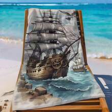 1pc Sailboat Pattern Microfiber Beach Towel - Quick Drying, Highly Absorbent, Suitable For Swimming, Camping And Daily Use - Modern Nautical Design With Boat And Seagull Patterns - 1 - View 4