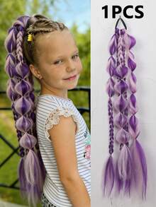 Synthetic 1pc Ponytail Extension Corlorful Bubble Braid Long Lantern Braided Ponytail With Hair Tie Straight Hairpieces Kids - Multicolor - View 9