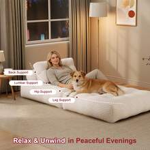 Folding Lazy Sofa Bed, Convertible Sleeper Chair With Pillow Foldable Mattress With Pink Support, Portable Fold Out Chair Bed Comfy Floor Sofa Lounge For Living Room Bedroom, Pink, Single - 米色 - 查看 6