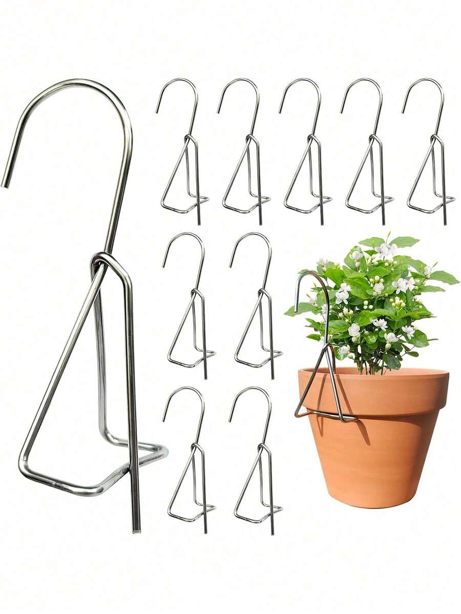 10pcs Flower Pot Holders, Ceramic Pot Hooks, Plant Hanging Hooks, Stainless Steel Pot Hangers, Indoor/Outdoor Plant Wall Mounts - One Size Fits All - View 1