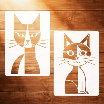 Geometric Funny Cat Painting Template, Washable Reusable Abstract Cat Pattern Drawing Template, Suitable For Animal Theme Painting Design, Wall Decor, Scrapbooking, Cat Lovers, Craft Design