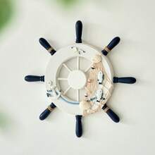 1 pieza Colgante decorativo de pared impreso en 2D con estilo mediterráneo, adecuado para colgar con artesanías, decoración de pared con timón de madera, apto para patio exterior, sala de estar y pared de oficina - Multicolor - Ver 5