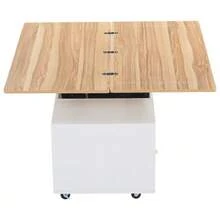 Height-Adjustable Coffee Table With Folding Function And 4 Drawers, 100 X 50 X 47.5 Cm, One Large And One Small Hydraulic Lifting Table, Mobile Living Room Table With Universal Wheels, Side Table For Sofa. - Natural Color - View 7
