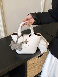 Túi xách Niche Texture, Túi tote nhỏ cho nữ, Túi xô tối giản mới về, Túi đeo vai và đeo chéo đa năng, Túi mẹ con - trắng - Xem 10