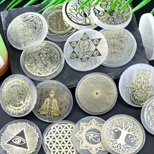 6厘米天然水晶透石膏片，白色石膏，天然透石膏石水晶圆盘，透石膏充电板 - 白色 - 查看 1