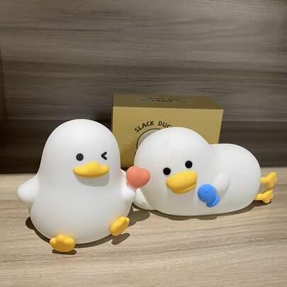 Cute Duck LED Night Light, Rechargeable Silicone Touch Lamp, Creative Soft Nightlight