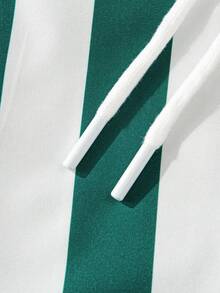 Pantalones cortos de playa casuales con cordón y rayas para hombres - Verde - Ver 7