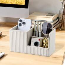 Fashionable PU Leather Storage Box With 3 Compartments, PU Leather Storage Rack, Storage Box, Media Accessory Storage, Desktop Organizer, Suitable For Home Office Desk Accessories, Multifunctional Stylish Bedside Desk Organizer - Multicolor - View 5