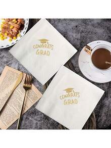 20 piezas Decoraciones de mesa para fiesta de graduación, impresiones de birrete y servilletas con el texto "Felicitaciones por tu graduación", suministros para ceremonia de graduación - Multicolor - Ver 2