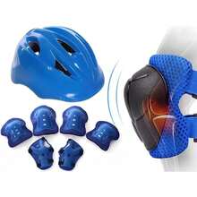 Kit Casco Protección Niños Rodilleras+muñequeras+coderas,Conjunto de equipo de protección para casco infantil, equipo de protección para patines, scooter y coche de equilibrio, equipo de protección grueso para patinaje sobre ruedas. - Azul - Ver 3