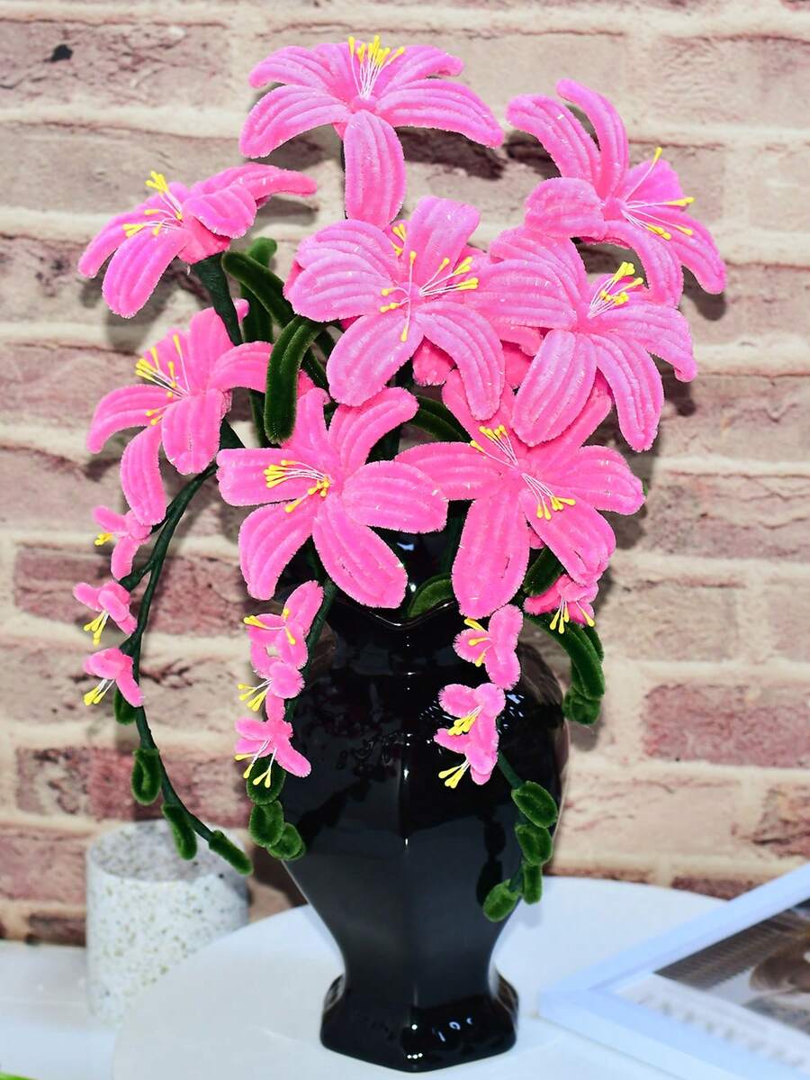 1 pièce Branche de lys rose simulée, design de branche de fleur à gland à la mode. Fleur artificielle, cadeau de fête des mères. Arrangement floral créatif, convient pour la décoration de mariage, le remplissage de vase, la décoration de vacances, de bureau à domicile.