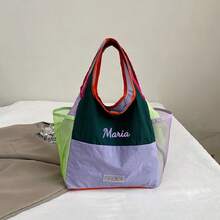Personalized Color Block Large Capacity Tote Bag, With Side Pockets, Lightweight & Fashionable Women's Handbag, Casual Daily Travel Shoulder Bag, Multi-Color Shopping Tote, Portable Leisure Travel Bag, Patchwork Design - Multicolor - View 2