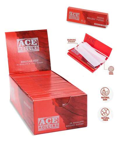 2,500 Sheets/50 Packs - Cigarette Rolling Papers (1 1/4 Size) - Red Unbleached Paper - Natural Arabic Gum Adhesive - 36 X 70mm Red Paper - Classic Ultra-Thin Smoking Papers, Smooth Burning.