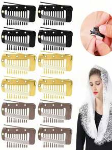 24pcs/6pcs/2pcs/1pc Stainless Steel Clips, Suitable For Dupatta, Headscarf, Wedding Dress, Wig, Headscarf Fixation,Hair Clip,Party - Black - View 3