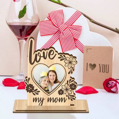 1pc Rustic Wooden Photo Frame - Heart Shaped With Hanging Hook, Suitable For Displaying Photos & Decorations, Can Be Gift For Mom On Mother's Day, Christmas, Birthday, Wall-Mounted Or Tabletop