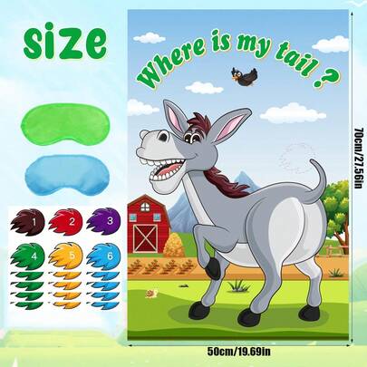 1 Bộ trò chơi "Ghép đuôi vào con lừa" với 30 chiếc đuôi dành cho trẻ em, thích hợp cho tiệc sinh nhật, lễ hội, rạp xiếc. "Đuôi của tôi đâu rồi?"