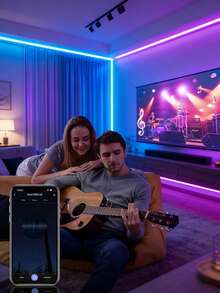 LED Light Strip, RGB Music Sync Color Changing Bluetooth LED Light Strip, With Smart APP Control Remote And Remote Control, Suitable For Room, Parts, Essentials, Atmosphere Decoration (100ft - 2 Rolls 50ft), Bedroom, TV, Room DIY (APP + Remote Control), Decorative Lighting Fixtures, Ambient Light Strip - White Plate - View 4