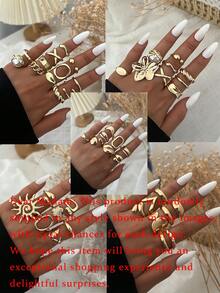 Bộ 20/14/6 chiếc nhẫn kim loại phong cách Bohemian cổ điển thanh lịch, bao gồm các họa tiết hình học bất đối xứng, sao biển, hoa hướng dương, trái tim, giọt nước, ngọc trai và các chi tiết rỗng, thích hợp để đeo hàng ngày, dự tiệc, đi biển, hẹn hò, làm quà tặng ngày lễ (Giao hàng ngẫu nhiên) - Vàng 1 - Xem 2