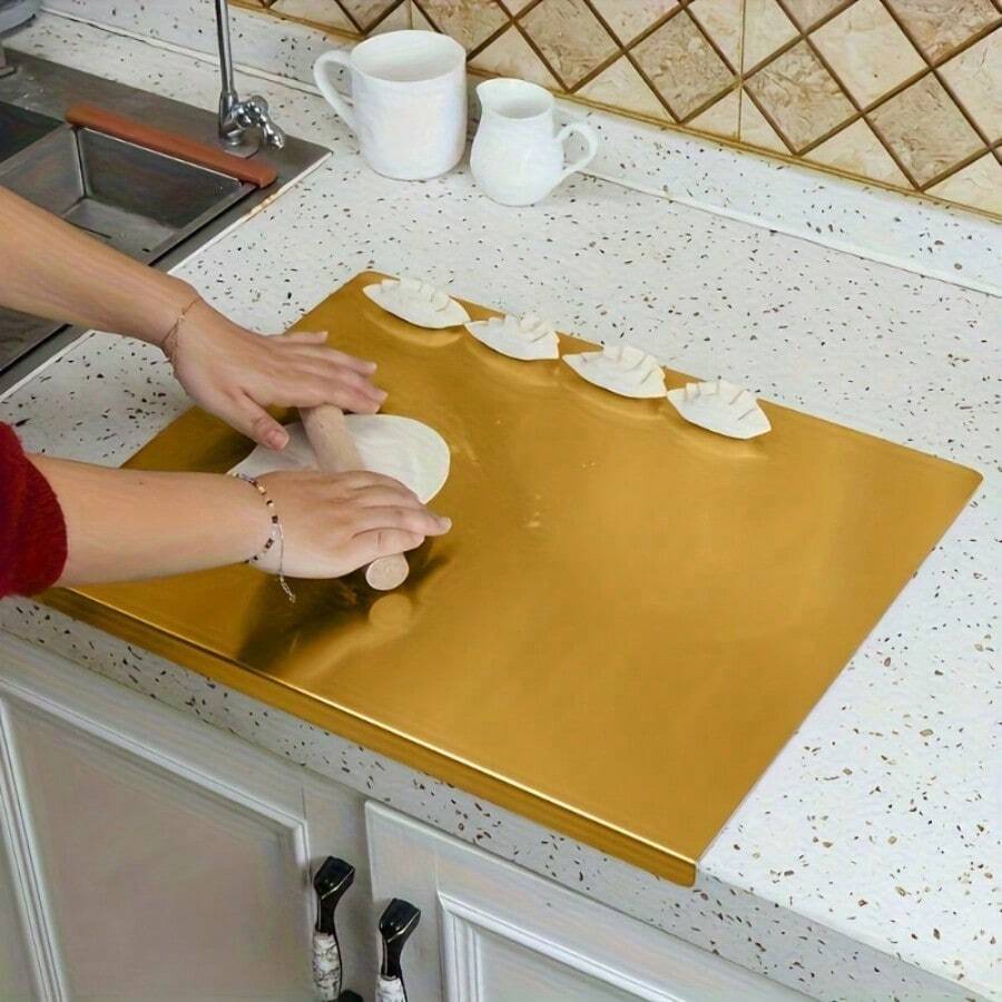 1pc New Heavy-Duty Gold Stainless Steel Cutting Board Double-Sided With Raised Edges For Kitchen Countertops Material Suitable For Home And Commercial Use Dishwasher With Non-Porous Surface Essential Kitchenware For Every Home - Gold - View 1