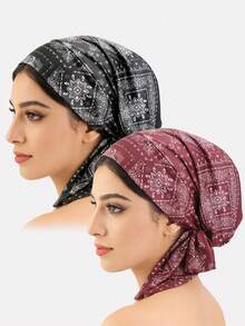2pcs Women's Cashew Flower Scarf Headband, Hair Loss Protection Headwrap, Suitable For Daily Use - Multicolor - View 14