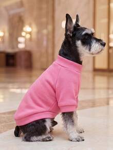 PETCIRCLE 1pc Pet Clothes, Dog/Cat Outdoor/Indoor Apparel, Comfortable Solid Round Neck Sweatshirt For Small Dogs & Puppies, Spring/Autumn - Rose Red - Hot Pink - View 3