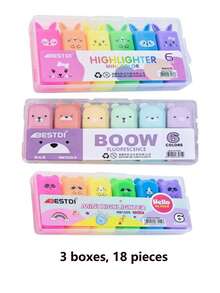 Bộ 4/5/6 bút dạ quang hình gấu nhỏ dễ thương, đầu bút vát màu pastel, đồ dùng học tập cho trường học và mẫu giáo. - Nhiều màu - Xem 21