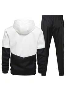 2 Pieces Breathable Colorblock Running & Fitness Workout Set, Includes Top And Pants Black Sports - Black - View 8