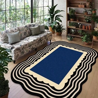 1pc Asymmetrical Blue & White Striped Rectangular Pattern Area Rug, Decorative Carpet, Bedroom Decor, Small Rug, Carpet, Home Decor, Living Room Rug, Living Room Small Rug, Bedroom Rug, Living Room Home Decor, Outdoor Rug, Washable Rug