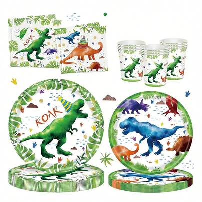10pcs/20pcs/50pcs/80pcs Dinosaur Birthday Party Supplies, Disposable Dinnerware Set ,Paper Plates, Paper Napkins, Paper Cups, 9 & 7 Inch Green Dinosaur Paper Plates, Watercolor T-Rex & Dino Pattern For Theme Party,Baby-Shower,Dinosaur Birthday Party Decorations Men Women