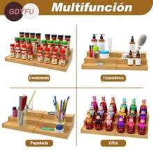 Organizador de especias expandible cocina 3 niveles de escalones para alacena extensibles8.75 pulgada especiero Alta dureza y fácil de limpiar para Despensa Encimera Mostrador Natural - Natural - Ver 6