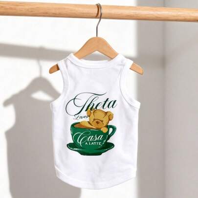 LUCKIE LABO 1 pezzo Gilet per animali domestici con stampa divertente di tazza di caffè e orso, anti-pulci fisico e riduzione della perdita di pelo, isolante e traspirante, adatto per animali domestici di piccola e grande taglia per uso interno/esterno