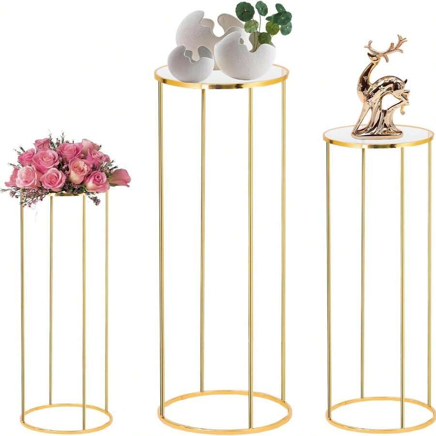 Party Cylinder Stand, Gold Metal Plant Round Cylinder Stand For Party Flowers, Cylinder Table Display Pedestal Base For Vases, Birthday Party Backdrop Decoration - Xem 1