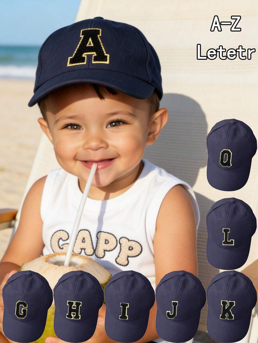 1pc Kids' 26 Letter Pattern Black Fashion Sports Sun Hat, Suitable For School And Daily Wear - Navy Blue - View 1