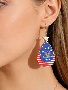 1 Đôi bông tai hình giọt nước kiểu retro kỷ niệm 250 năm ngày Quốc khánh Hoa Kỳ, mặt dây chuyền hình cờ hai lớp bằng da PU. - Nhiều màu - Xem 2