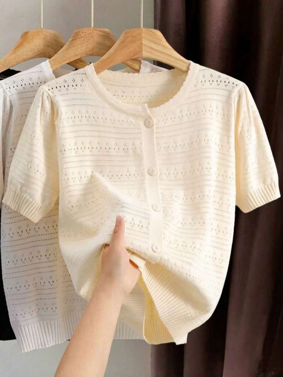 Áo cardigan dệt kim thoáng khí dành cho nữ, áo tay ngắn thời trang, thích hợp cho mùa xuân/hè.
