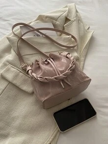 Bolso de cubo mini con cordón para mujer, bolso de hombro acolchado casual para exteriores - Rosa - Ver 6