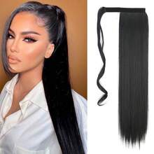 Tóc giả dài 24 inch, kiểu đuôi ngựa thẳng, kiểu quấn quanh đầu, kẹp tóc nối, màu đen, phụ kiện đội đầu. - Nhiều màu - Xem 18
