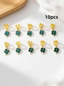 6pcs Four-Leaf Clover Hair Clips, Braids Beads Hair Ties Hair Clips For Braids, Essential For St. Patrick's Day - Green - View 3